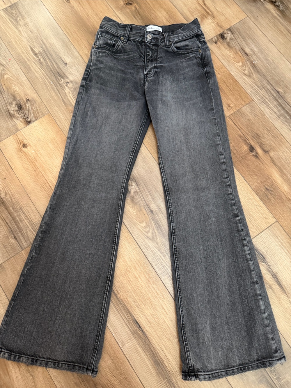 Zara Washed Charcoal Flare Jeans